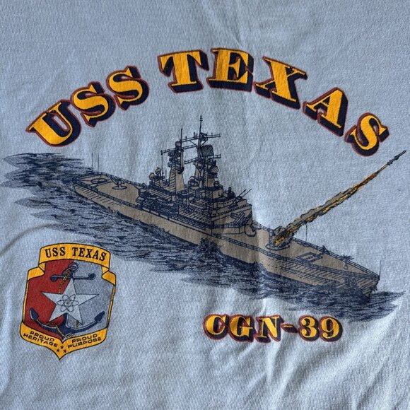 Vintage 80s USS TEXAS CGN 39 UNITED STATES NAVY MILITARY t-shirt L Single Stitch - Picture 5 of 12